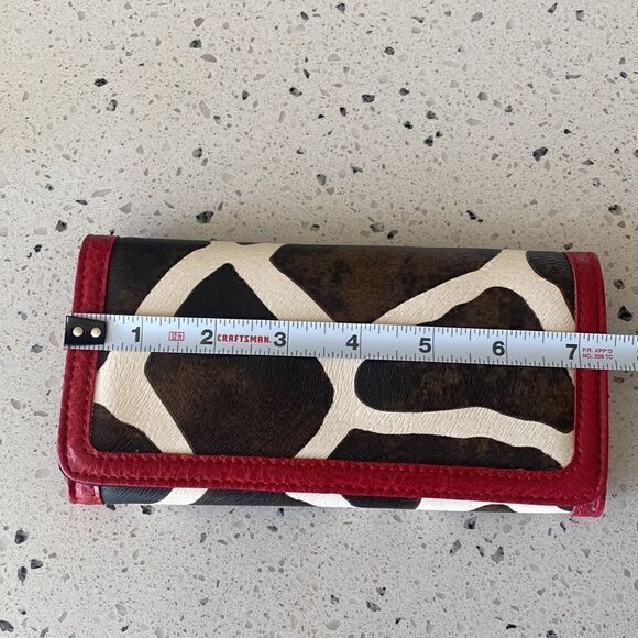 Fashion Women’s Wallet Vegan Leather Synthetic Cow Printed  Red Trim New - Picture 5 of 9